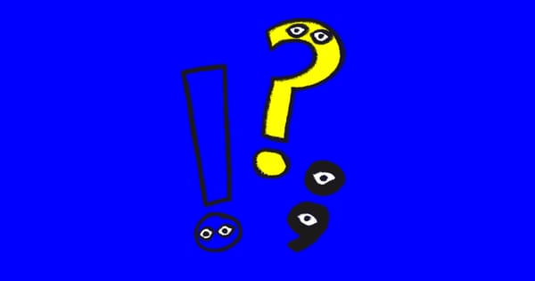 Rarely asked questions about the 100ideasss project – playful punctuation illustration on a blue background